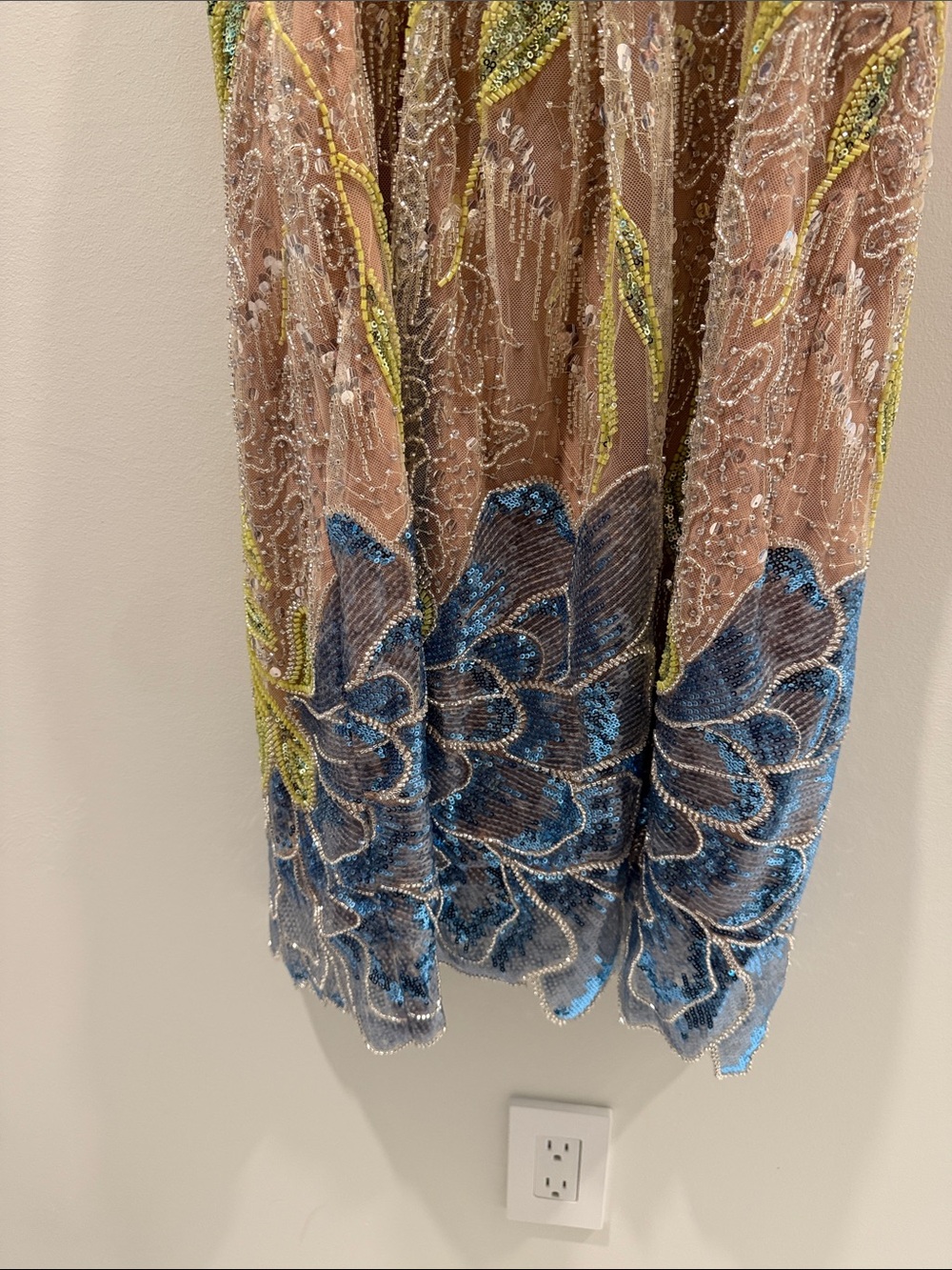 HELSI Lana Embellished Blush Slip Dress with Blue & Lime Beading - Picture 4 of 6